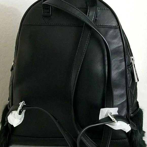 MICHAEL KORS RHEA ZIP MEDIUM BACKPACK BLACK QUILT LEATHER RABBIT FUR BAG NWT! - Picture 7 of 12